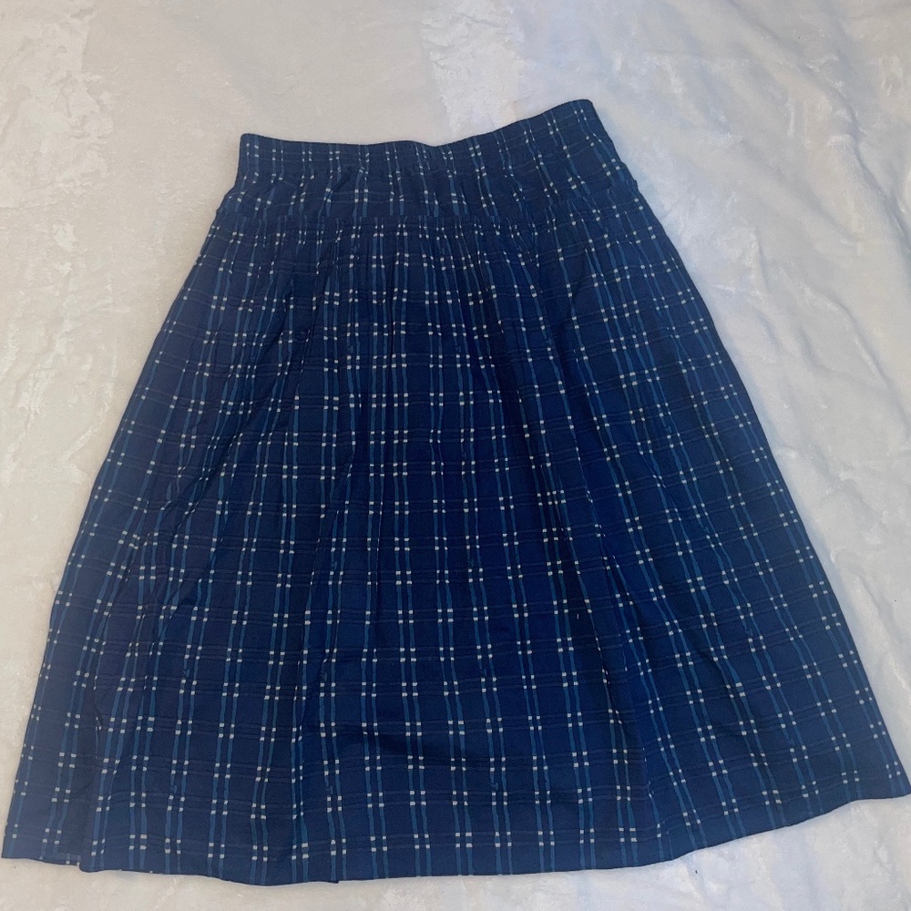 Pull-on Midi Skirt in Shibori Indigo Plaid